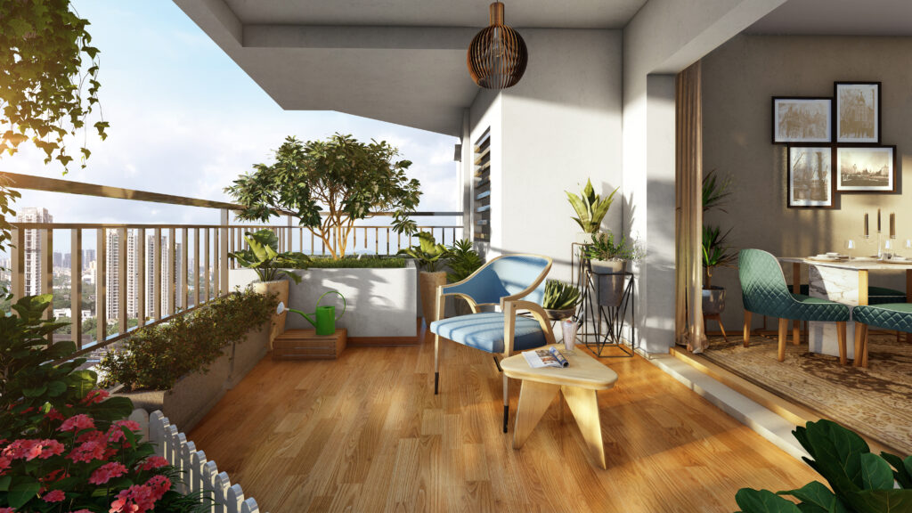 Visual of a serene balcony garden in the outdoor living balcony of ASBL Spectra.