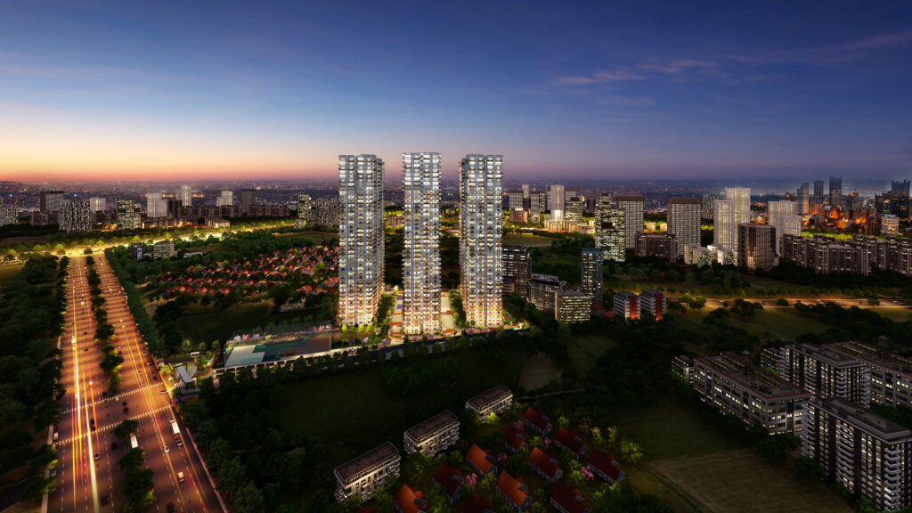 ASBL spire night view 3bhk luxury flats gacchibowli kokapet